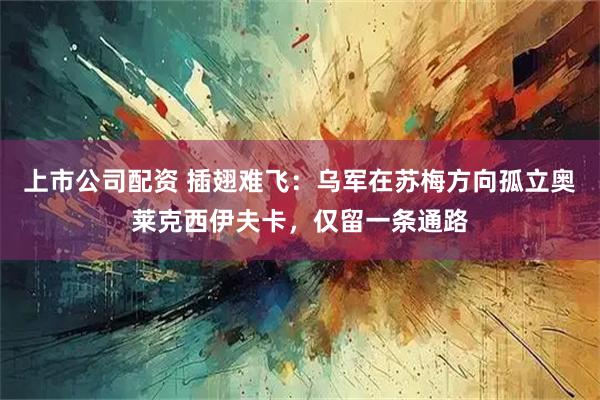 上市公司配资 插翅难飞：乌军在苏梅方向孤立奥莱克西伊夫卡，仅留一条通路